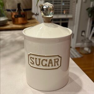 White Ceramic Sugar Jar with Crystal Knob